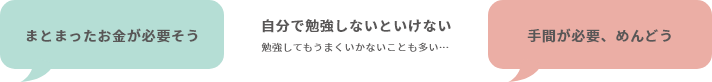まとまったお金が必要そう、自分で勉強しないといけない 勉強してもうまくいかないことも多い…、手間が必要、めんどう